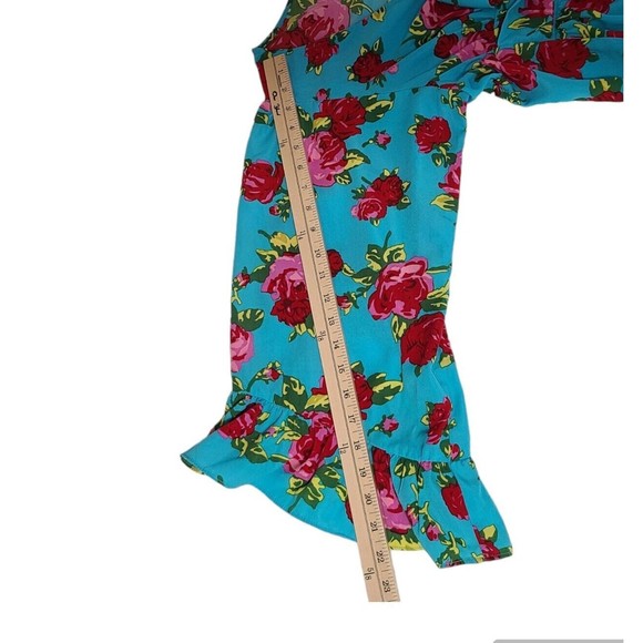 Betsey Johnson Tunic Top Women's M Colorful Floral Bell Sleeve Tie Sash Blouse - Picture 8 of 11